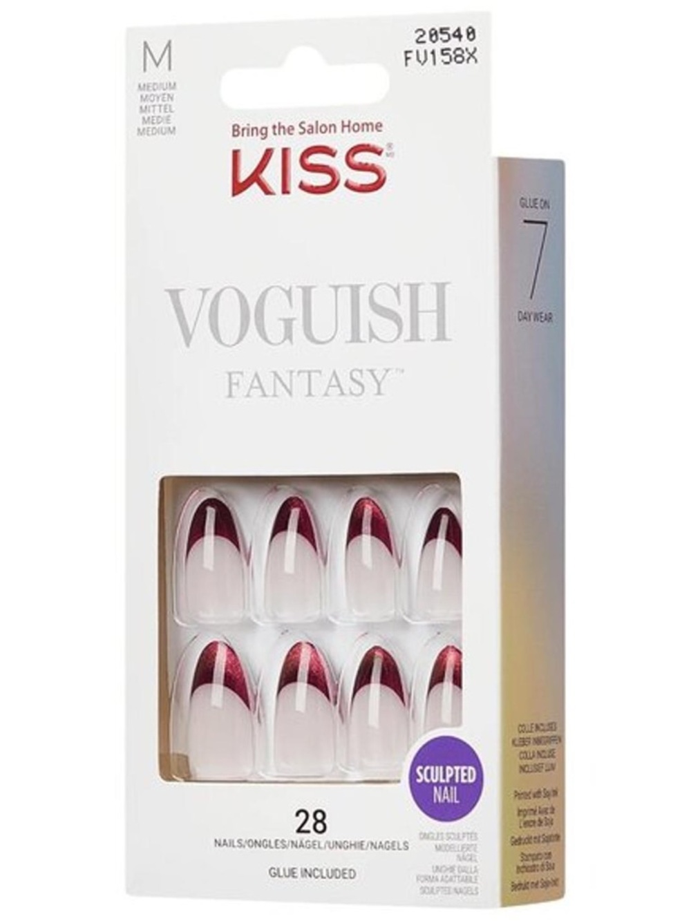 KISS Voguish Fantasy Press-On Nails Natural Burgundy French Tips Passionable - Picture 2 of 16